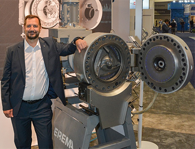 Application Sales Manager Christian Sommer presented the Discharge-Pro discharge control system at NPE 2024